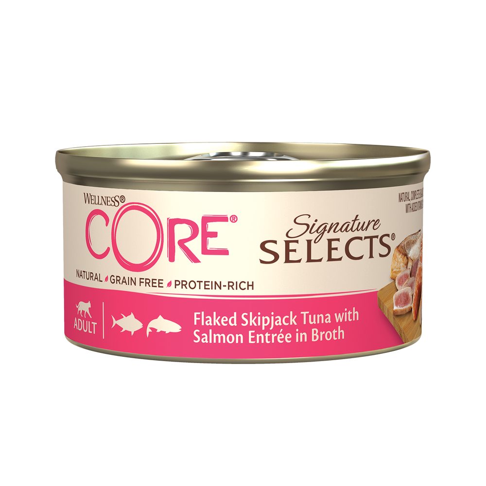 اكل قطط رطب رخيص ويلنس كور سيجناتشر سيلكتس تونة وسمك السلمون في مرق 79 جم