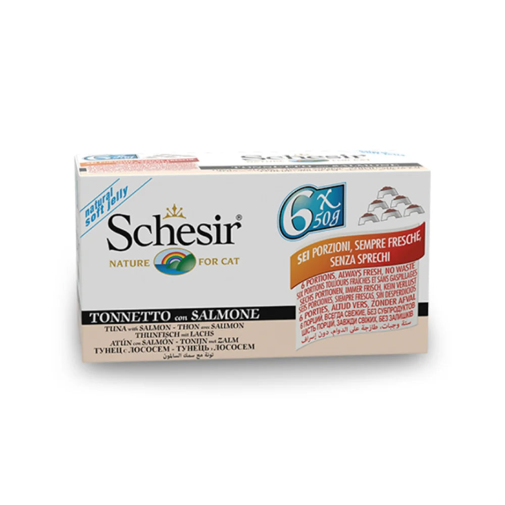اكل قطط شيزر معلبات متعددة تونا مع سمك السلمون في الجيلي 6×50غ