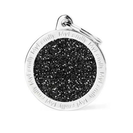 My Family Large Circle Black Sparkle Necklace