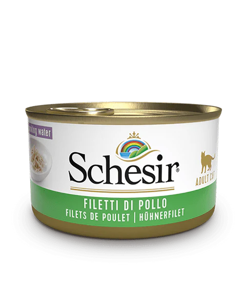 2- طعام قطط رطب شيزر معلبات فيليه الدجاج في الماء المطهي 85 جم
