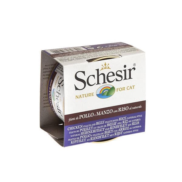 اكل رطب للقطط شيزر معلبات دجاج مع لحم بقري وأرز