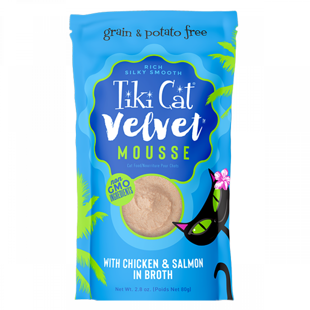 Tiki Cat Velvet Mousse with Chicken & Salmon in Gravy 80g  Tiki Cat Velvet Mousse with Chicken & Salmon in Gravy 80g