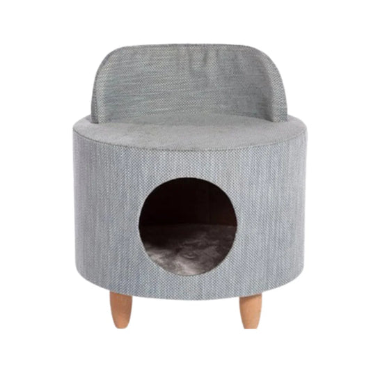 Kitty Power Paws Round Cat Bed with House Grey