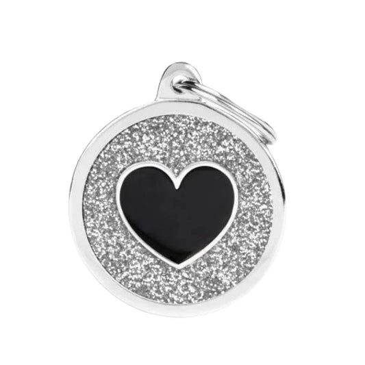 My Family Necklace Shiny Grey Circle Black Heart