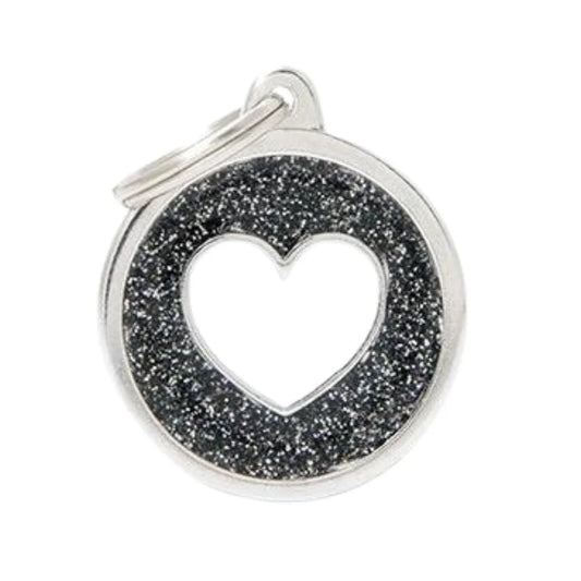 My Family Big Black Shiny Circle White Heart Necklace