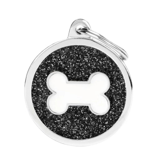 My Family Big Black Shiny Circle Necklace White Bones