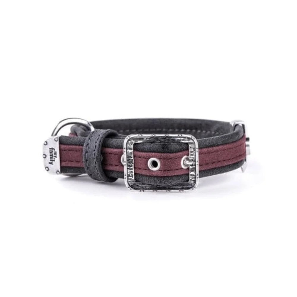 My Family London Leather Dog Collar Burgundy 36 x 2.2 cm