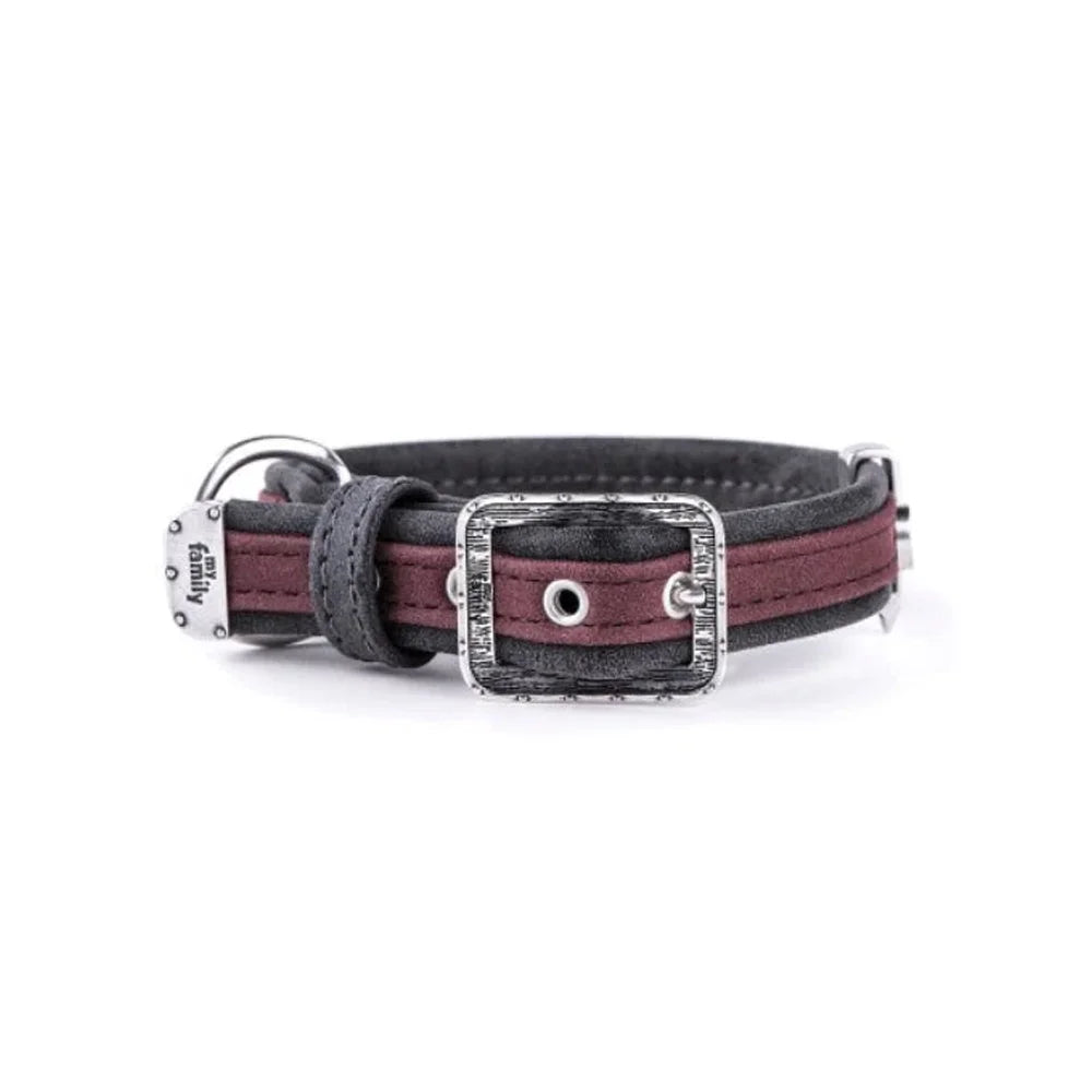 My Family London Leather Dog Collar Burgundy 45x2.2cm Medium