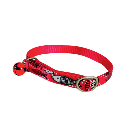 Zolux Nylon Cat Collar Sardine Print 30cm - Red