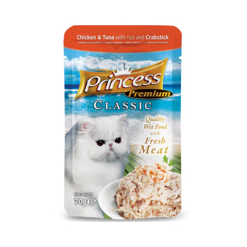 Princess Premium Classic Wet Cat Food Chicken &amp; Tuna with Rice &amp; Crab Stick in Jelly 70g 