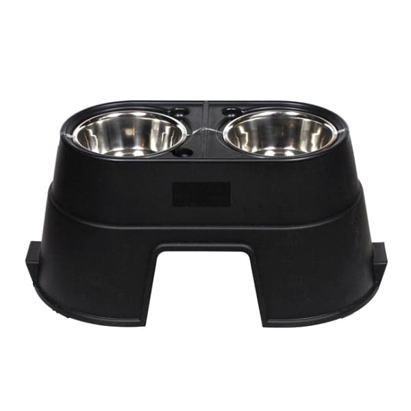 Our Pets 12" Healthy Dining Table with Double Stainless Steel Plate - Black