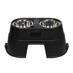 Our Pets 12" Healthy Dining Table with Double Stainless Steel Plate - Black