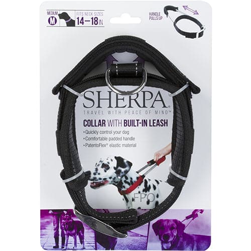 Sherpa Collar with Elastic Leash for Dogs Black Medium