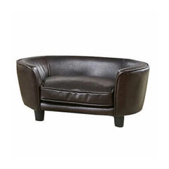 Enchanted Home Pet Round Sofa with Back Pocket Brown Leather Small