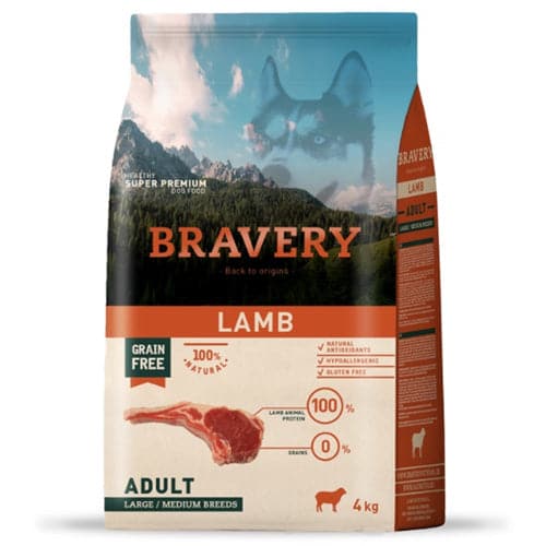 Bravery Dry Food for Medium and Large Breed Adult Dogs with Lamb Flavour 4kg