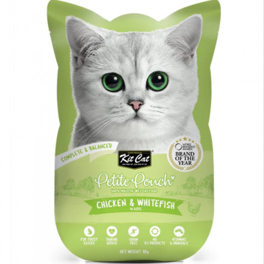 Kit Cat Petit Pouch Wet Cat Food Chicken &amp; White Fish in Gelatin 70g 