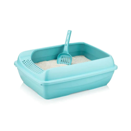 Flying Goo Open Litter Box with Strainer and Scoop for Cats Sky Blue