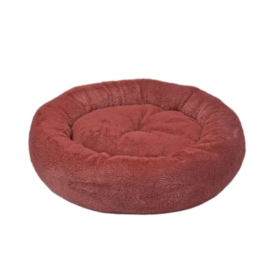 Feline Go Plush Round Bed for Cats and Dogs Red