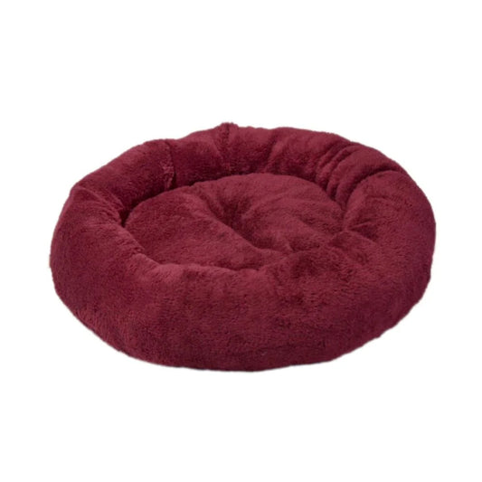 Feline Go Plush Round Bed for Cats and Dogs Dark Red