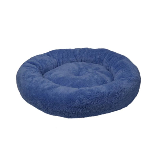 Feline Go Plush Round Bed for Cats and Dogs Blue